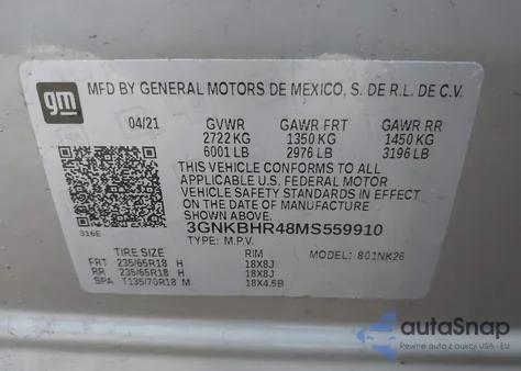 2021 Chevrolet Blazer Awd 2Lt z USA, uszkodzony, nr VIN 3GNKBHR48MS559910